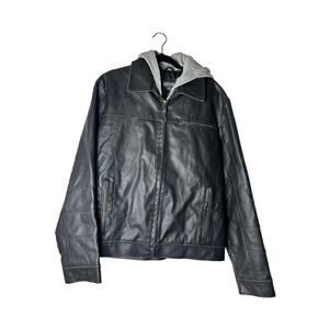 kenneth cole reaction leather bomber jacket with knit hood size L